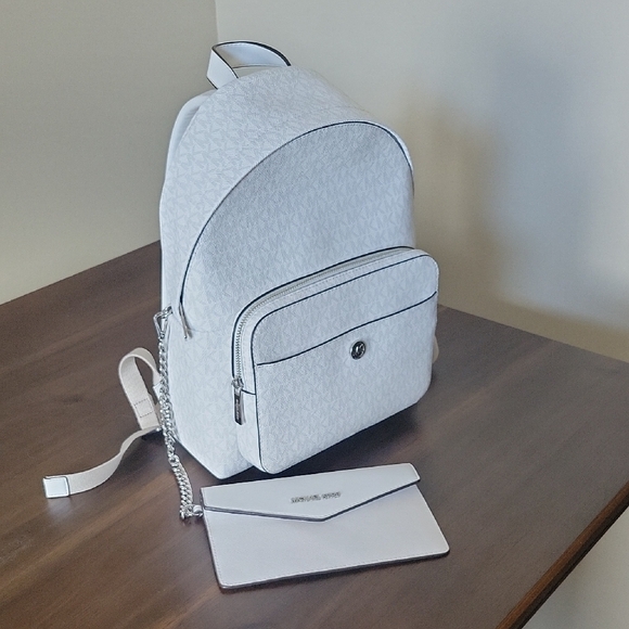 Michael Kors White Leather Backpack Minimalist Design - Picture 2 of 13